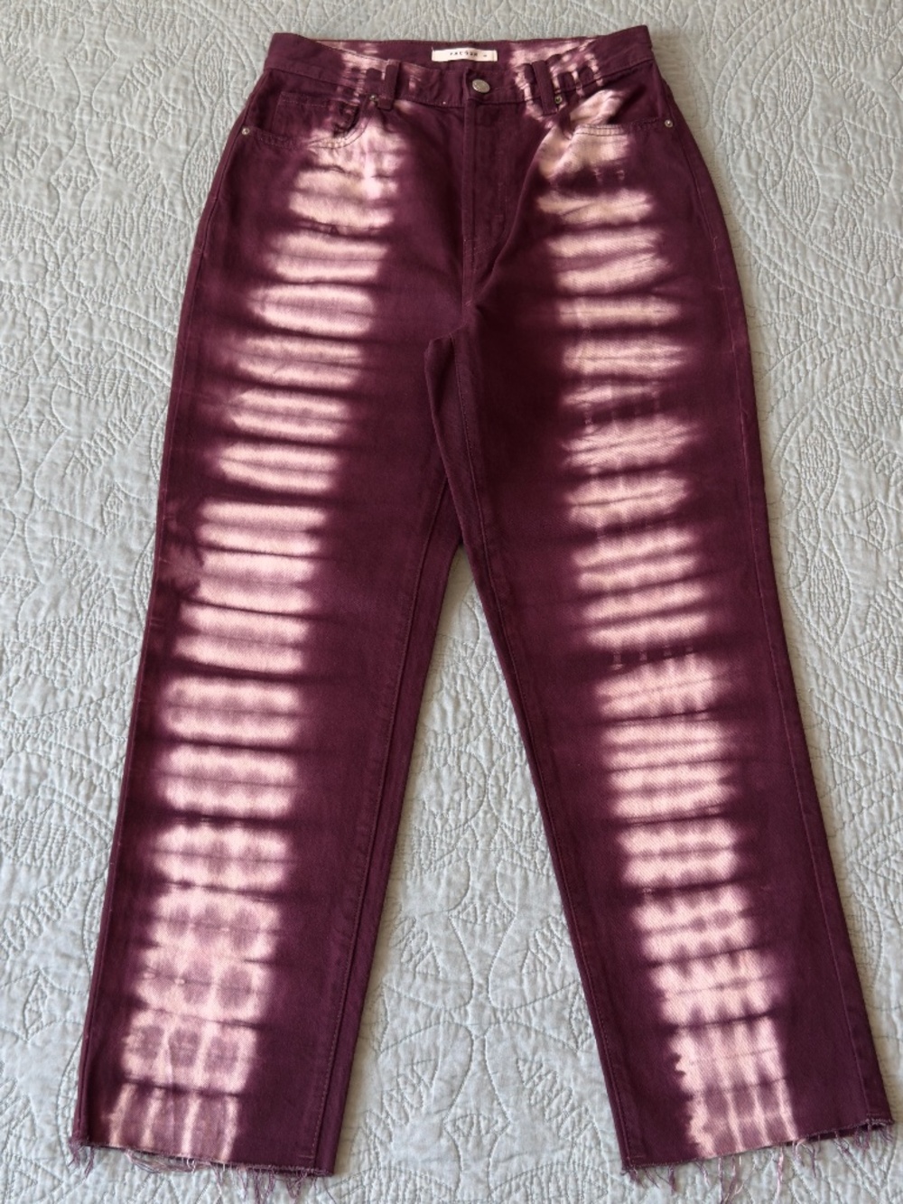 PACSUN Eco raspberry tie dye denim raw hem high rise waisted straight leg
